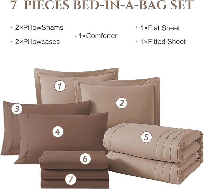 Monbix King Size Comforter Set - 7 Pieces Bed in a Bag King, Rust Pink Bedding Sets with Comforter, All Seasons Comforter Bed Set with Sheets, Pillowcases & Shams