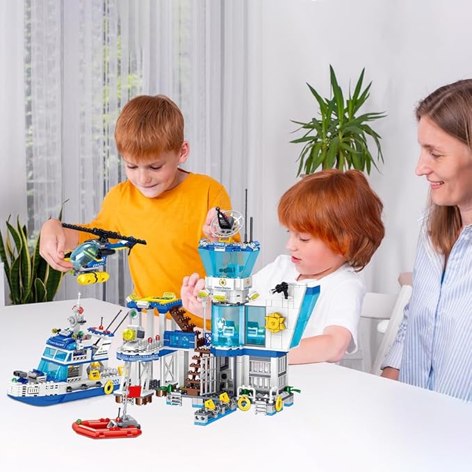 Police Station Building Blocks Set, 800pcs Building Toy with Ship,Boat & Helicopter for Boys 6+,Compatible with Lego