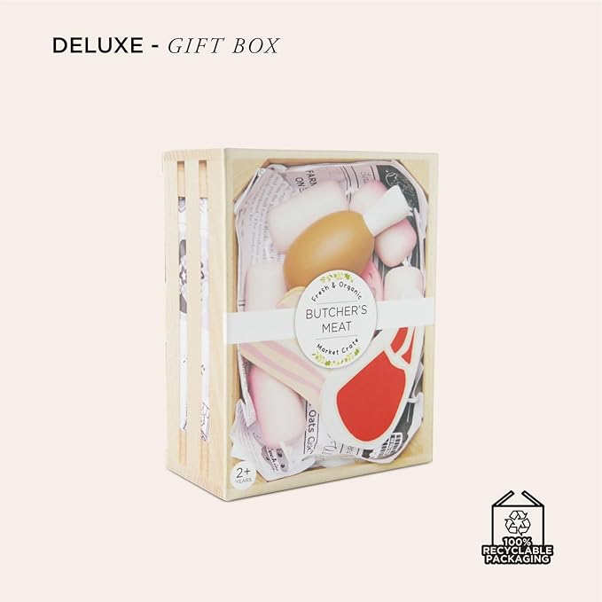 Le Toy Van - Educational Pretend Play Toy Food | Wooden Honeybee Market Meat Crate | Supermarket Pretend Play Shop Food