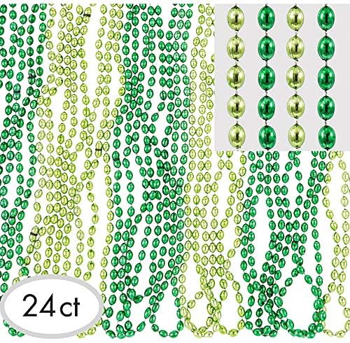 Amscan Metallic Green Beaded Necklace - 30" | 24 Pcs | Perfect Use For Green Accessories, St. Patrick's Day Decorations, Party Supplies, Party Favors For Kids & Adults & More