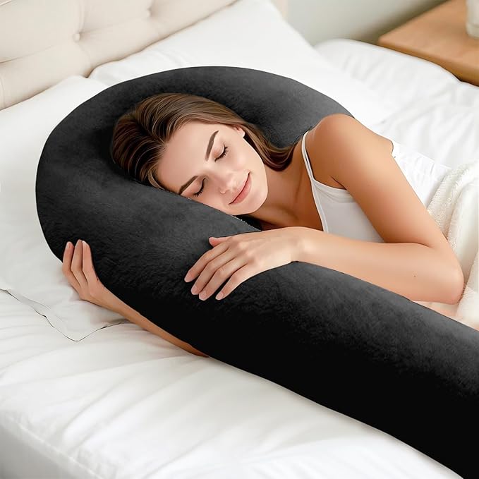 Body Pillow for Adults - Soft Long Bed Pillows Insert for Sleeping - Shredded Memory Foam and Removable Washable Cover - Swan Shaped Side Sleeper Pregnancy Pillow 49 Inch (Black)