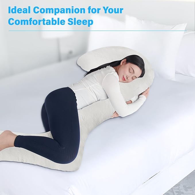 Body Pillow with Cover, 68 Inches Memory Foam Full Body Pillow for Side Sleeper, Long Pregnancy Pillow with Contour Support for Back, Knee, Leg Relief - Medium White
