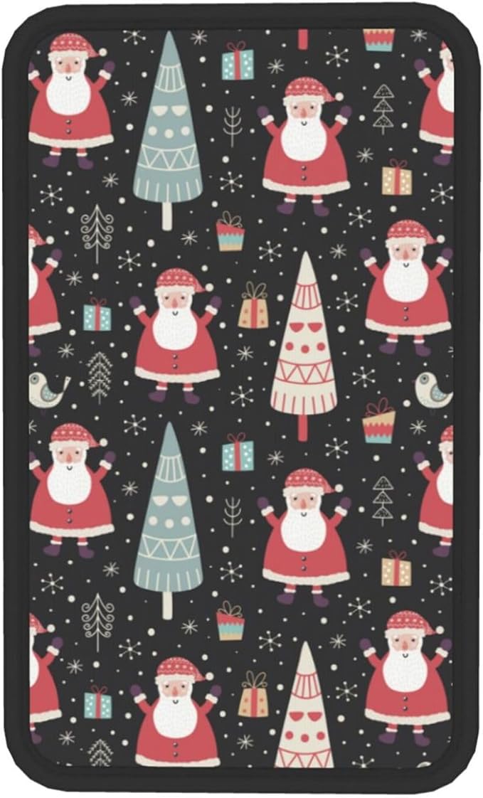 Cute Winter Santa Christmas Trees Gifts Snowflakes Snow Tree Black Auto Center Console Armrest Pad Universal Car Center Console Cover Seat Box Cover For Sedan, Van, Suv, Truck Car Accessorie