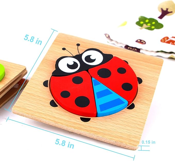 SKYFIELD Wooden Animal Puzzles for Toddlers 1 2 3 Years Old, Boys & Girls Educational Toys Gift with 4 Animal Patterns, Bright Vibrant Color Shapes, Customize Gift Box Ready