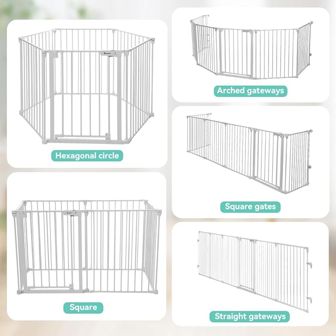 COMOMY 150" Extra Wide Baby Gate with Door, Dog Gates for The House Doorways Fireplace, Auto Close Baby Fence Play Area, Walk Through Pet Gate, Hardware Mounted Baby Gate, 6-Panels (30" Tall, White)