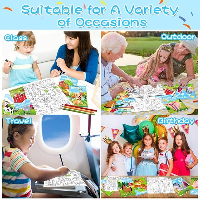 48Pcs Farm Animals Mini Coloring Books for Kids Party Favors Bulk Gift Cows Horses Barns Small Art Drawing Book for Goodie Bags Stuffer for Holiday Birthday Party School Classroom Activity Supplies