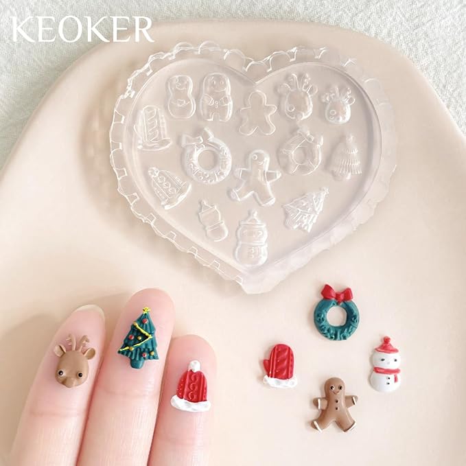 KEOKER Christmas Polymer Clay Molds, Winter Polymer Clay Silicone Molds, Polymer Clay Mini Molds, 4pcs Earring Molds for Polymer Clay, Polymer Clay Molds for Jewelry(Substitute Micro Clay Cutters)