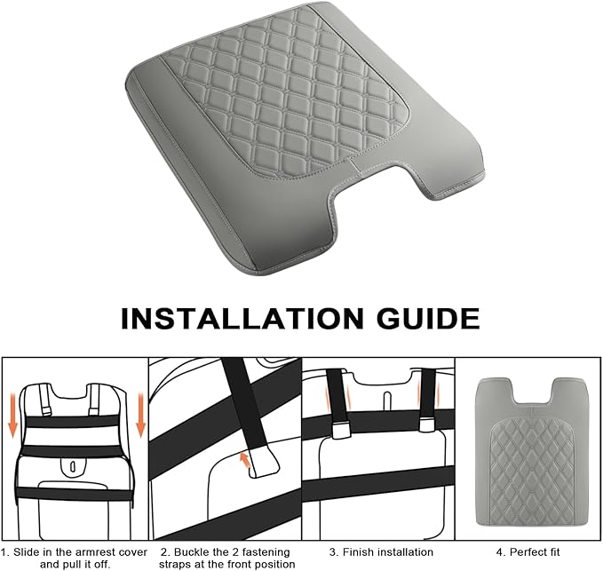 GIANT PANDA Custom Fit Console Cover for 2013-2018 Ram 1500 & 2013-2024 Ram 2500/3500/1500 Classic Model Jump Seat Console - Waterproof Faux Leather Armrest Center Cover - Full Protection - Grey