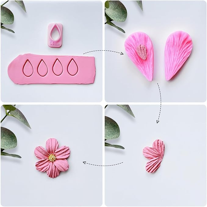 Keoker Flower Petal Clay Cutters - Polymer Clay Cutters for Earrings Making, 4 Shapes with Polymer Clay Petal Press Mold, Clay Cutters for Polymer Clay Jewelry (B)