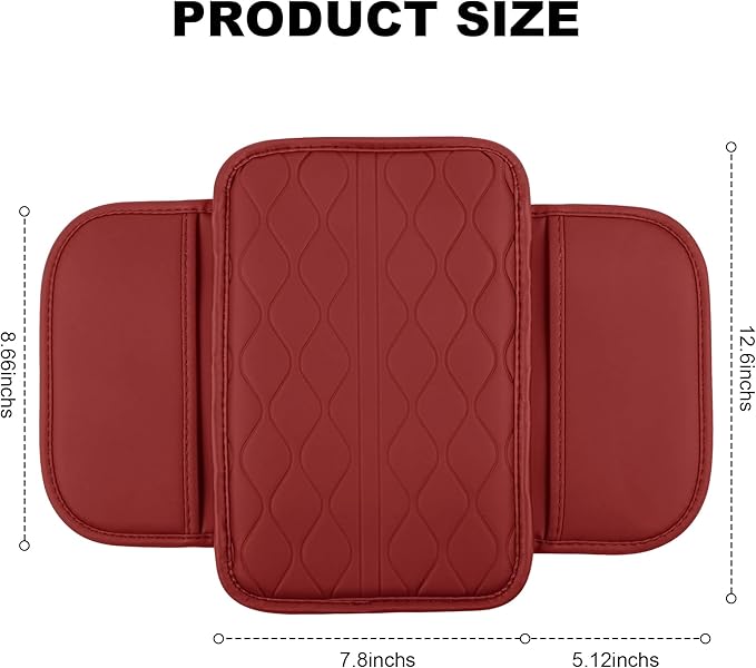 frani Car Center Console Cover,Leather Car Armrest Cover with 2 Storage Bags,Universal Car Arm Rest Cover,Car Interior Accessories Protector for Most Vehicle Red