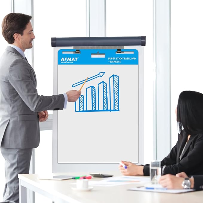 AFMAT Sticky Easel Pads, Chart Paper for Teachers, 8 Pads, Upgraded Large Flip Chart Paper with Sticky Back, Self Stick Easel Paper for Walls, Windows, White Board, 25 x 30 Inches, 30 Sheets/Pad