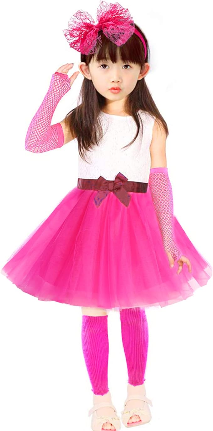 Kids 6 in 1 Costume Accessories 1970s 1980s Fancy Outfits and Dress for Cosplay Party Theme Party for Girl