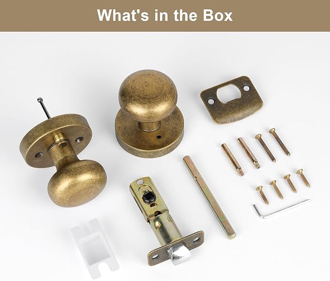 Antique Brass Bronze Door Knob Privacy Door Knobs Interior with Push-Button Vintage Door Knob with Lock for Bedroom and Bathroom, 1 Pack
