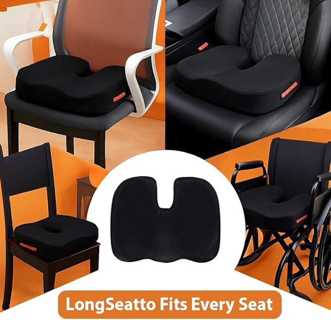 Premium Memory Foam Seat Cushion with Carrying Bag & Cooling Gel for Office Chair, Wheelchair, Travel, Car Seat, Gaming Chair for Coccyx & Tailbone Pain, Back Pain Relief, Sciatica Support