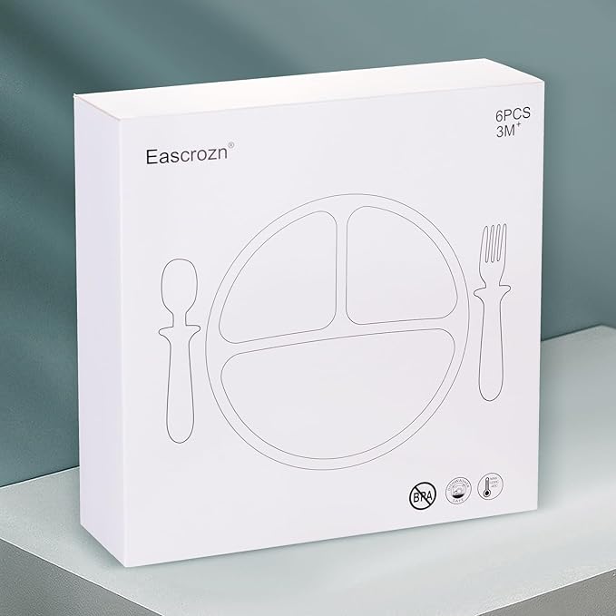 Silicone Baby Feeding Set, 2 Pack Divided Suction Plates for Baby, 2 Pack Spoons and Forks Set Baby Eating Essentials, Feeding Supplies for Toddler Utensils, BPA Free