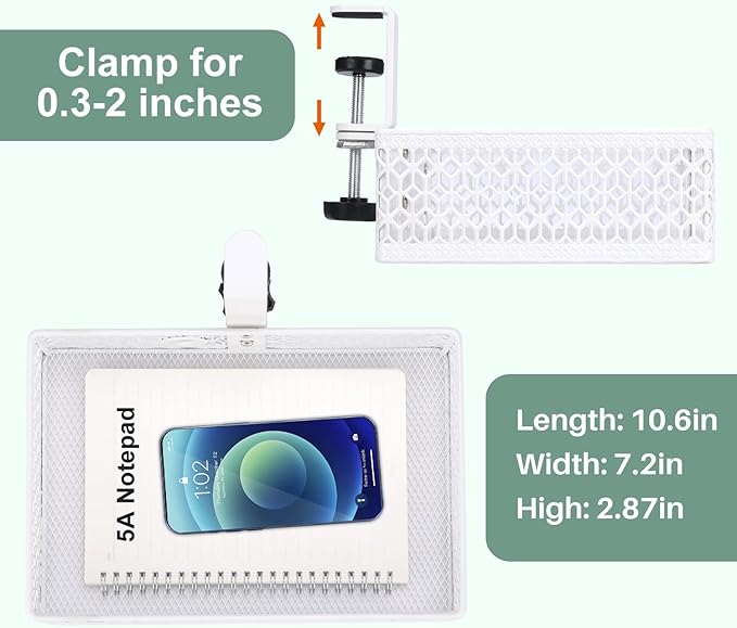 ROSYLIN Heavy Duty Clamp On Under Desk Drawer Organizer Storage Tray Basket with Non-Slip Pad Hanging Mount for Home Office Studio Bedroom or Dorm (white)