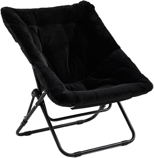 Comfy Saucer Chair, Soft Faux Fur Oversized Folding Chair, Flexible Lounge Lazy Chair for Kids Girls Teens Adults, Moon Chair for Dorm Rooms, Bedroom, Living Room