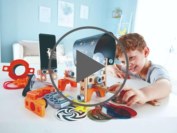 Hape Junior Inventor Optical Science Lab | 53 Piece STEAM Wooden Playset, Experiments & Reactions Science Kit for Kids 4+ Years (E3034A)