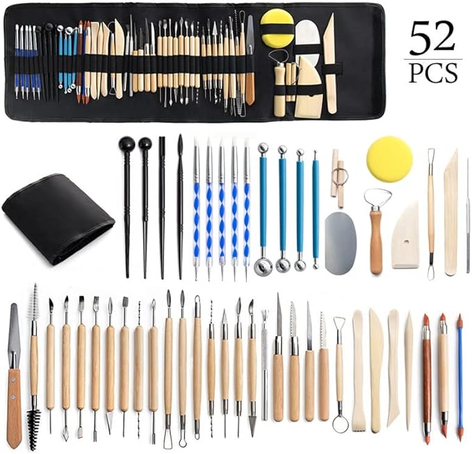 Clay Tools 52PCS Pottery Tools Clay Sculpting Tools Polymer Clay Tools Kit Ceramic Tools for DIY Handcraft Modeling Clay Carving Tools Set