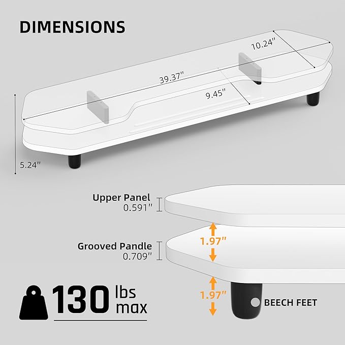 AFOOYO 2 Tier Dual Monitor Stand Riser,Wider Board Computer Monitor Stand for 2 Monitors,Slot For Phone/Tablet Office Desktop Organizer for Laptop,PC,Computer,Printer,White