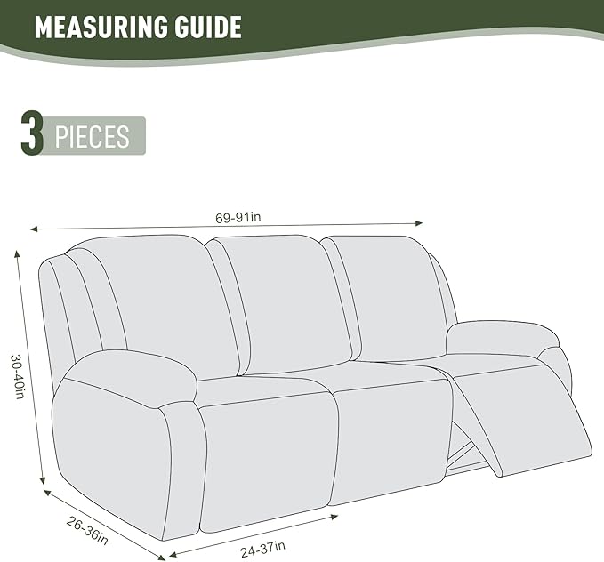 KinCam Recliner Covers, Stretch Reclining Chair Covers, Recliner Sofa Slipcovers Stripe Jacquard Recliner Couch Covers Furniture Protector Covers for Pet Kid (3 Seater, Light Green)