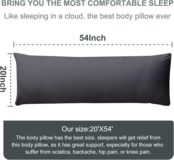 DOWNCOOL Large Body Pillow Insert- Breathable Full Body Pillow for Side Sleeper - Soft Long Bed Pillow for Adults - 20 x 54 inch (Black)