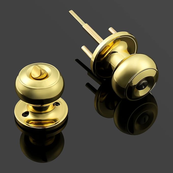 Probrico Privacy Door Knobs Lock Interior Bedroom Bathroom Door Handle Polished Brass Round Ball Keyless Lockset 3 Pack