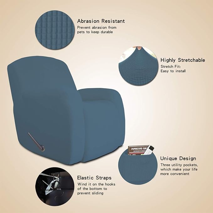 Easy-Going Oversized Recliner Stretch Sofa Slipcover Sofa Cover 1 Piece Furniture Protector Couch Soft with Elastic Bottom Kids,Polyester Spandex Jacquard Small Checks(Oversize Recliner,Bluestone)