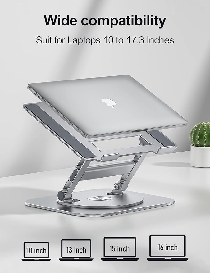 MCHOSE Laptop Stand with 360° Rotating Base, Foldable Adjustable Computer Holder, Ergonomic Design Compatible with MacBook Air Pro, Dell XPS, HP, Lenovo More 10-17" (New-Silver)