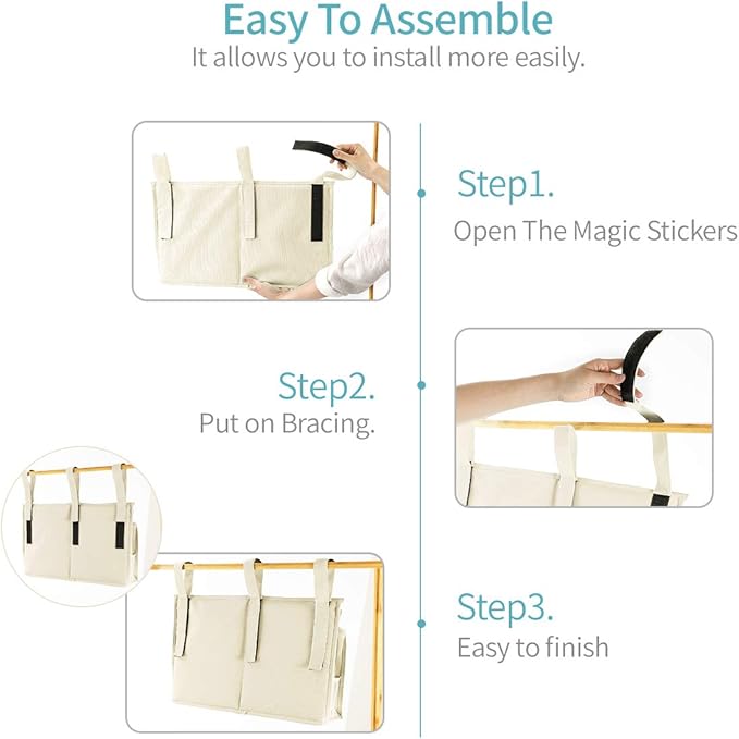 Bseash Bunk Bed Organizer, Bedside Caddy Hanging Bed Organizer Storage Bag 8 Pockets, for College Dorm Rooms Bed, Hospital Bed, Baby Bed Rails, 600D Oxford Cloth (Beige)