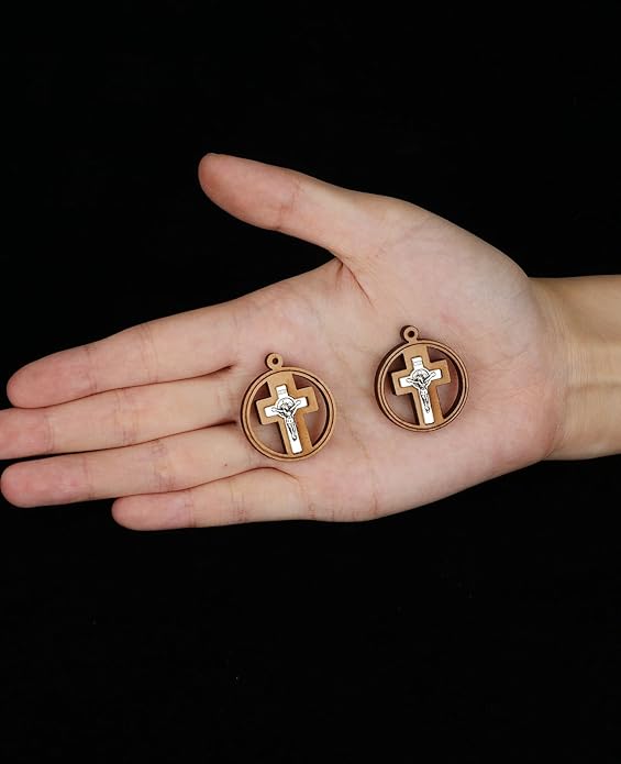 COTTVOTT Wooden Christian Jesus Cross/Orthodox Crucifix Charms Pendants for Rosary Necklace, DIY Jewelry Making Accessories Parts