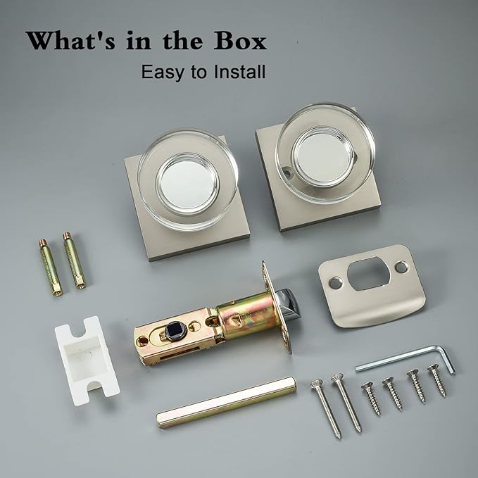 coolnews Crystal Glass Door Knobs Interior, Passage Door Knobs for Hall Closet, Satin Nickel