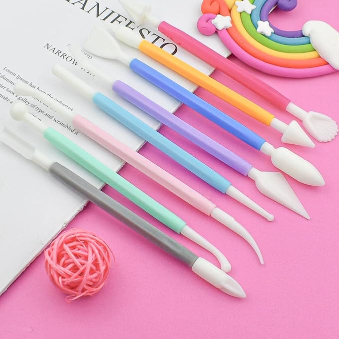 8 Pieces Plastic Clay Modeling Tools Set Ceramic Tool Kit for Sculpting Plastic Polymer Clay Shaping Tool for Kids Double-Head Suitable for DIY Crafts Cake Carving Decorating (Assorted Colors)
