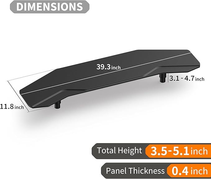 AFOOYO 39.4 Inch Dual Monitor Stand Riser Black,Plane Wing-Shaped Sturdy Computer Desk Riser for 2 Monitors, Adjustable Length and Wood Monitor Stand for Laptop, Computer,Extra Long