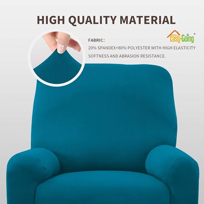 Easy-Going 4 Pieces Microfiber Stretch Recliner Slipcover – Spandex Soft Fitted Sofa Couch Cover, Washable Furniture Protector with Elastic Bottom for Kids, Pet(Recliner, Peacock Blue)