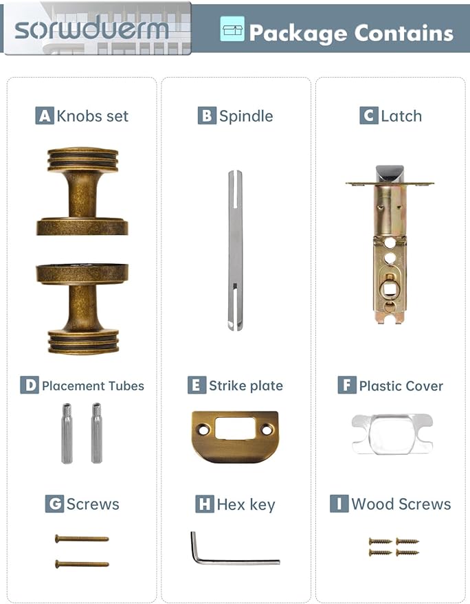 2 Pack Antique Brass Bronze Door Knobs Passage Door Knob Interior Door Handle for Hall and Closet Zinc Alloy