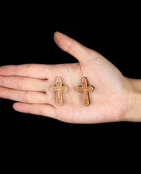 COTTVOTT Wooden Christian Jesus Cross/Orthodox Crucifix Charms Pendants for Rosary Necklace, DIY Jewelry Making Accessories Parts