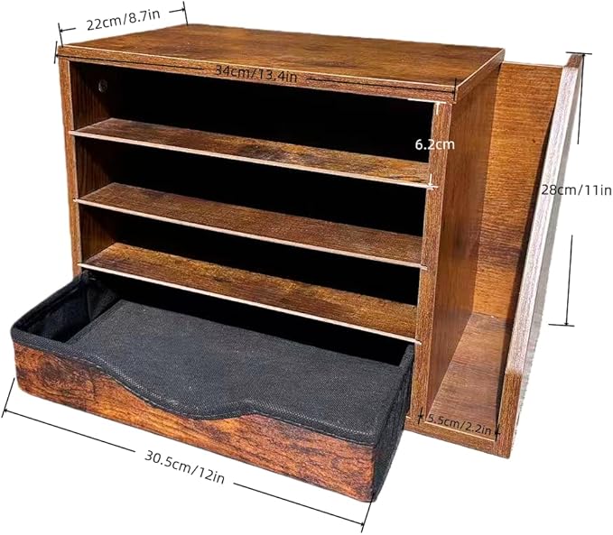 File Organizer with Drawer, Office Desk Organizer Wood, with 4 Adjustable Shelves, Mail Sorter with Drawer, Office Desk Paper Holder, Brown