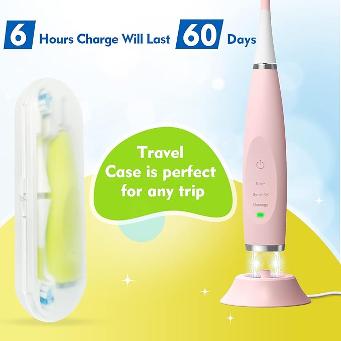 Kids Electric Toothbrushes Sonic Rechargeable Tooth Brush Gifts for Boys and Girls Smart Timer Power Toothbrush - Blue 3 4 5 6 7 8 9 10 11 12 (Green)