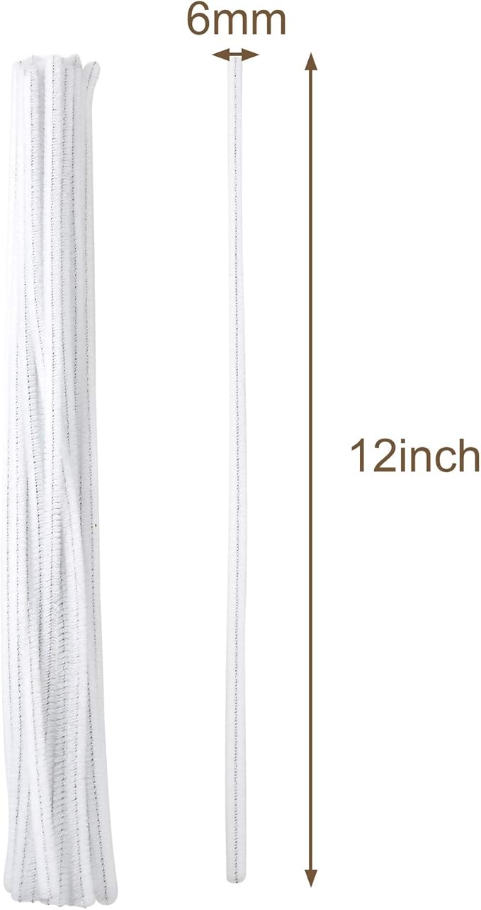 Caydo 400 Pieces White Pipe Cleaners Chenille Stems for DIY Art Craft Party Decorations, 6mm x 12inch