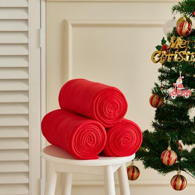 CAI TENG Fleece Throw Blankets Bulk Soft Lightweight Solid Warm Kids Blanket Cozy Christmas Fleece Blanket for Couch Bed Travel Wedding Gifts Outdoor 6 Pack Red 50 x 60 inch