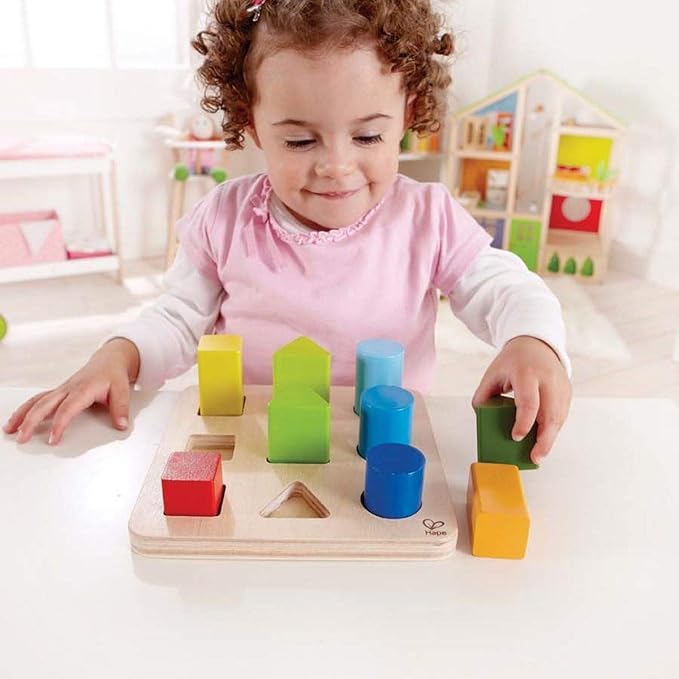 Hape Wooden Color and Shape Sorter Toy| Puzzle Board Montessori Preschool Educational Toy for Toddler 18M+
