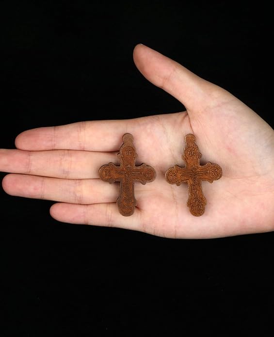 COTTVOTT Wooden Christian Jesus Cross/Orthodox Crucifix Charms Pendants for Rosary Necklace, DIY Jewelry Making Accessories Parts