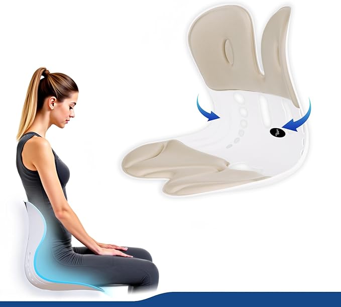 Ergonomic Back Support for Office Chair Cushion with Lumbar Pillow, Posture Corrector for Desk Chairs, Comfortable Memory Foam Seat Cushion for Lower Back Pain Relief, Beige