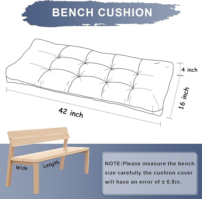 Bench Cushion 36 Inch - Luxury Chenille, High-Density Memory Foam, Non-Slip Bottom, Soft Durable Indoor Tufted Long Seat Cushion for Window Garden Furniture (Blue, 42x1 x4 Inch)