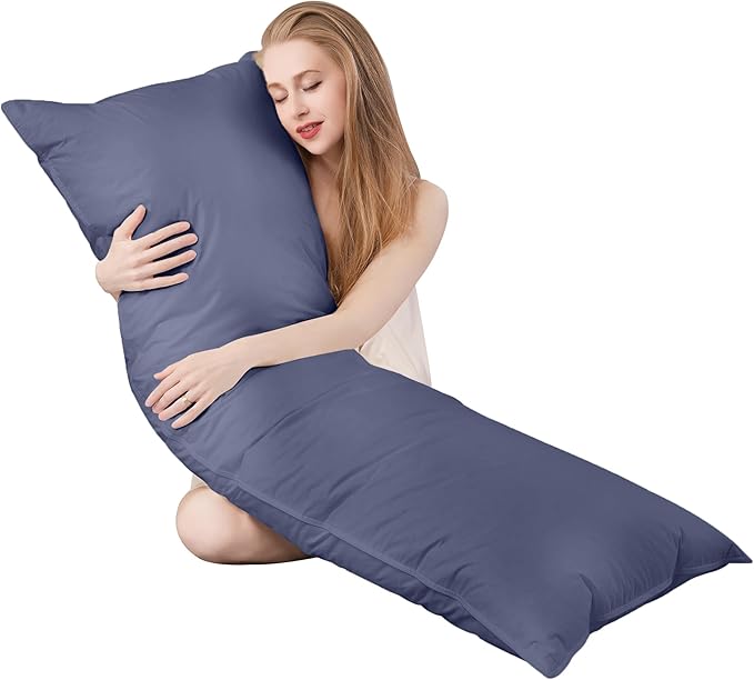 Goose Down Body Pillows for Adults, Large Body Pillow for Side Sleeper, Hugging Feather Body Pillow Insert, Cooling Full Length Long Pillow for Bed with 100% Organic Cotton Shell, (Navy Blue 20"x54")