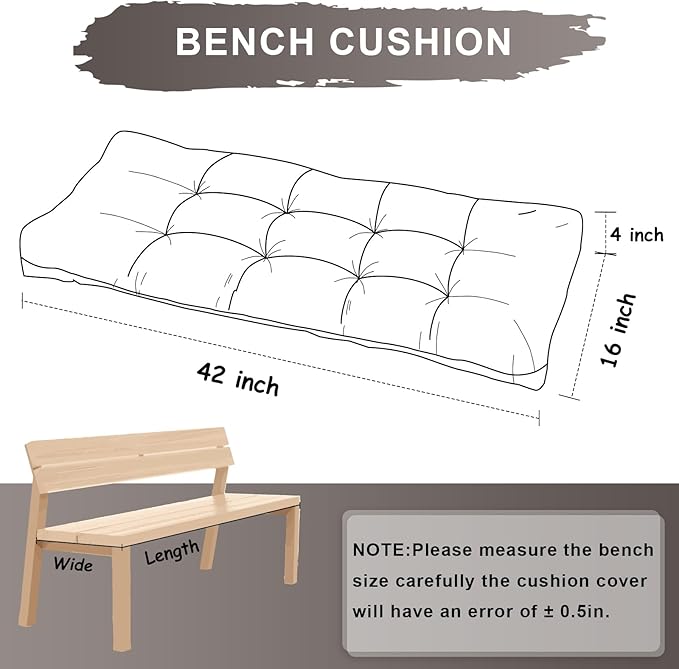 Bench Cushion 42 Inch - Luxury Chenille, High-Density Memory Foam, Non-Slip Bottom, Soft Durable Indoor Tufted Long Seat Cushion for Window Garden Furniture (Brown, 42x16x4 Inch)