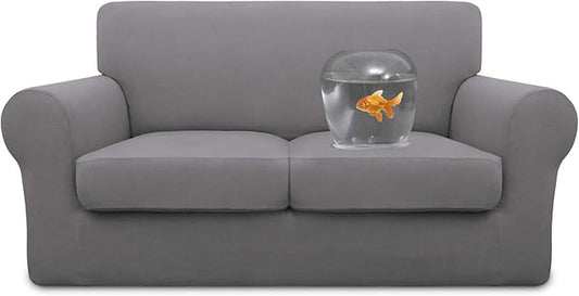 Easy-Going 100% Dual Waterproof Loveseat Cover Stretch Soft Couch Cover for Dogs, Sofa Slipcover for 2 Separate Cushion Couch Leakproof Furniture Protector for Kids, Pets Light Gray