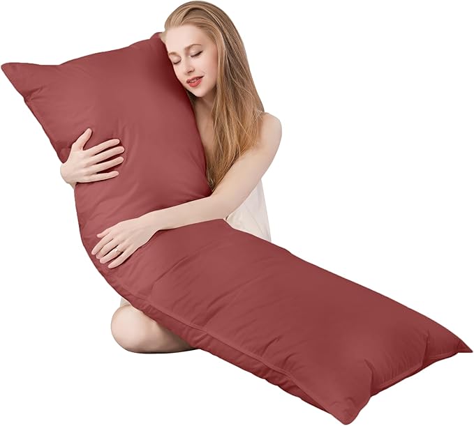 Goose Down Body Pillows for Adults, Large Body Pillow for Side Sleeper, Hugging Feather Body Pillow Insert, Cooling Full Length Long Pillow for Bed with 100% Organic Cotton Shell, (Burgundy 20"x54")
