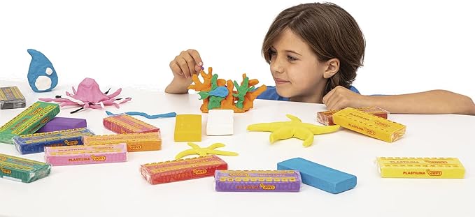 Jovi Plastilina Reusable and Non-Drying Modeling Clay; .5 oz. Rolls, Set of 10 Colors, Perfect for Arts and Crafts Projects